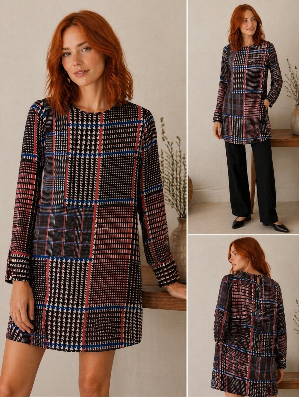PATCHWORK PRINT LONG SLEEVE BLOUSE CHIC RELAXED FIT SIZE SMALL